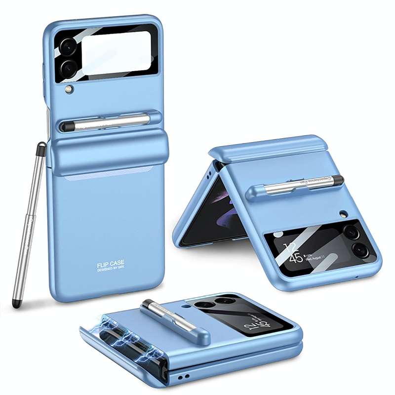 For Samsung Galaxy Z Flip4 GKK Magnetic Full Coverage Phone Flip Case with Pen(Blue)