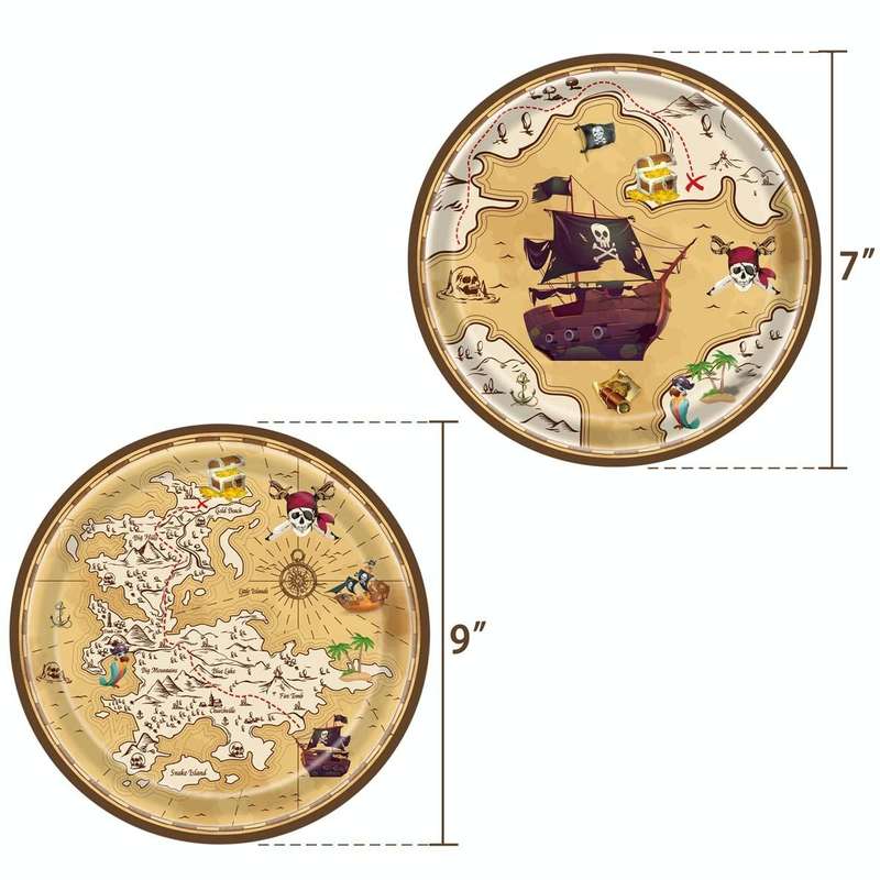 Pirate Treasure Hunt Themed Disposable Tablecloth Paper Plate Party Supplies Set(10 People Suit)