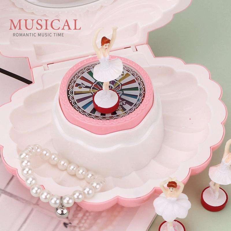 Shell Dancing Girl Flash Music Box Jewelry Storage Box(K0633 White)