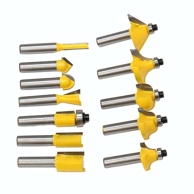 12 PCS / Set Woodworking Engraving Machine Trimmer Cutting Tool, Model: 8 Handle With Wooden Box