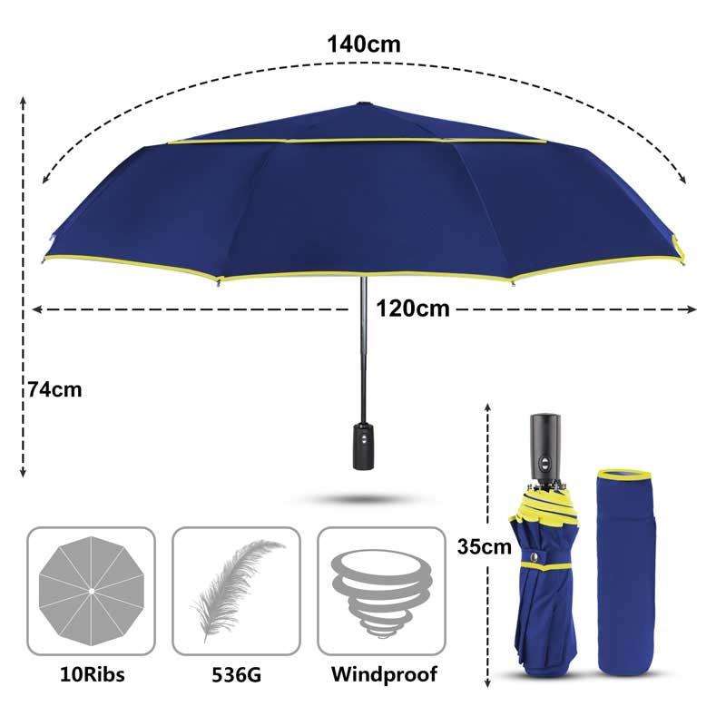 Fully-Automatic Double Rain 3 Folding Wind Resistant Travel Business Big Umbrella(Red)
