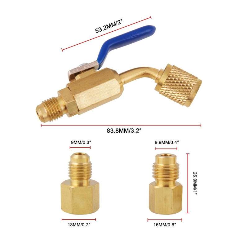 6 in 1 Car Air Conditioning Refrigerant Angled Compact Ball Valve for HVAC / AC Air Conditioning ...
