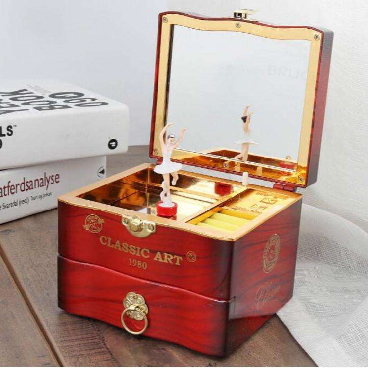 YL2047 Classic Nostalgic Music Box Dancing Girl Clockwork Simulation Eight-toneJewelry Box(Brown)