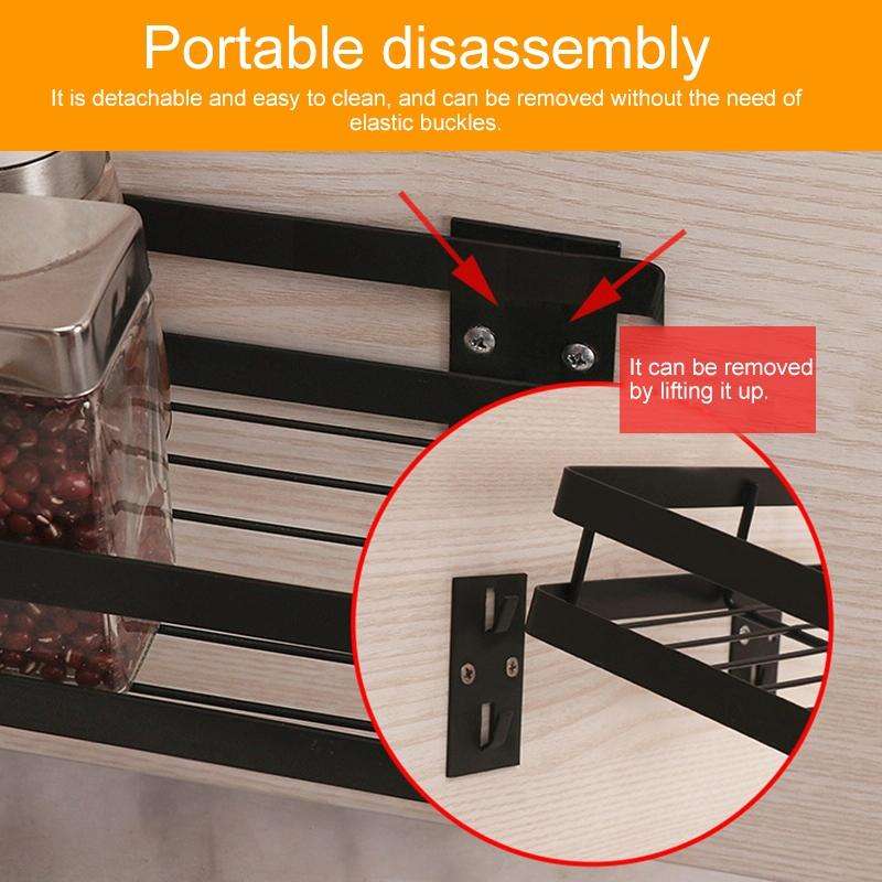 25cm Kitchen Punch-free Wall Mount Seasoning Storage Rack (Black)