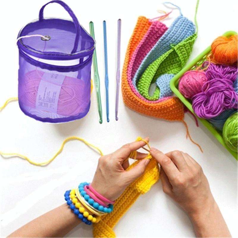 Mesh Bag DIY Hand Weaving Tools Yarn Storage Knitting Bag Organizer Hollow Yarn Bag(Big Rose Red)