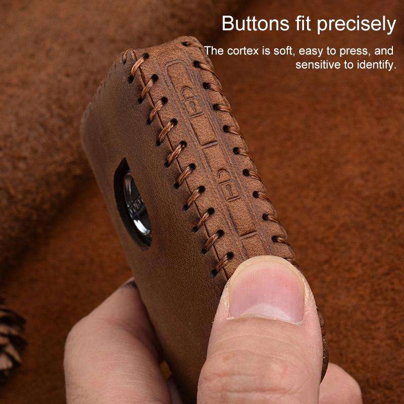For Volvo Single Slit Style Car Cowhide Leather Key Protective Cover Key Case (Black)