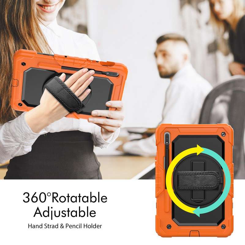 For Samsung Galaxy Tab S8 11 inch SM-X700 Silicone + PC Tablet Case with Shoulder Strap(Orange+Bl...