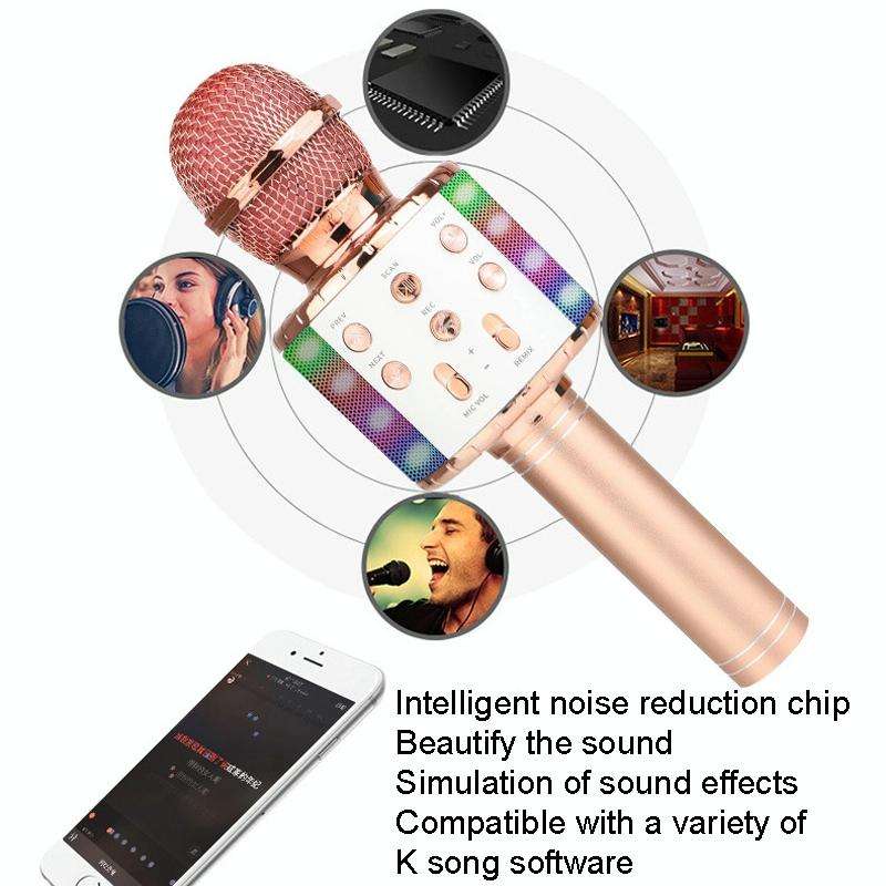 WS-858L LED Light Flashing Wireless Capacitance Microphone Comes With Audio Mobile Phone Bluetoon...