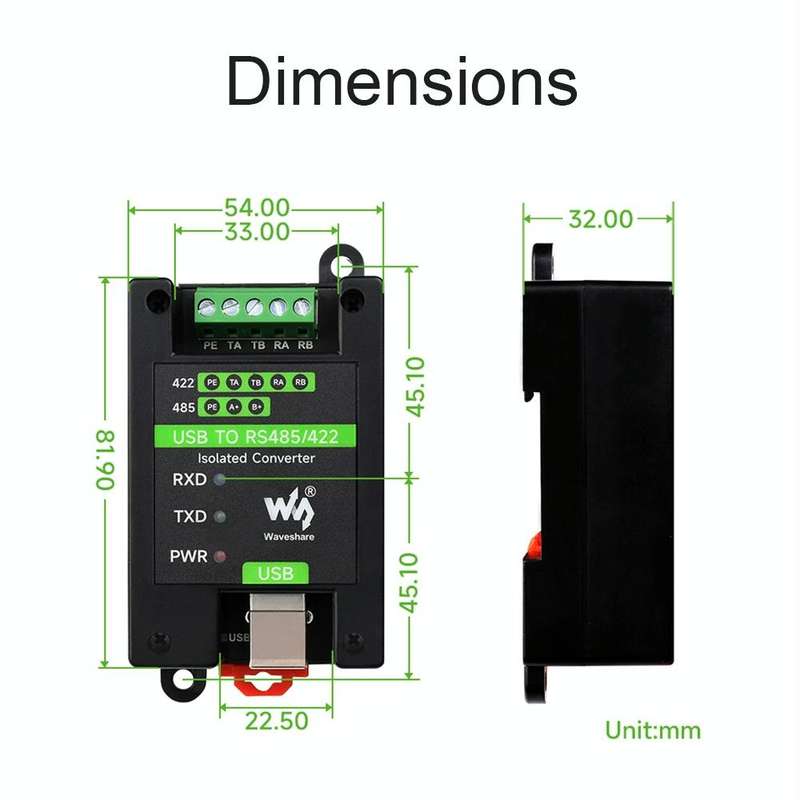 Waveshare 23949 USB To RS485/422 Isolated Converter, FT232RL And SP485EEN