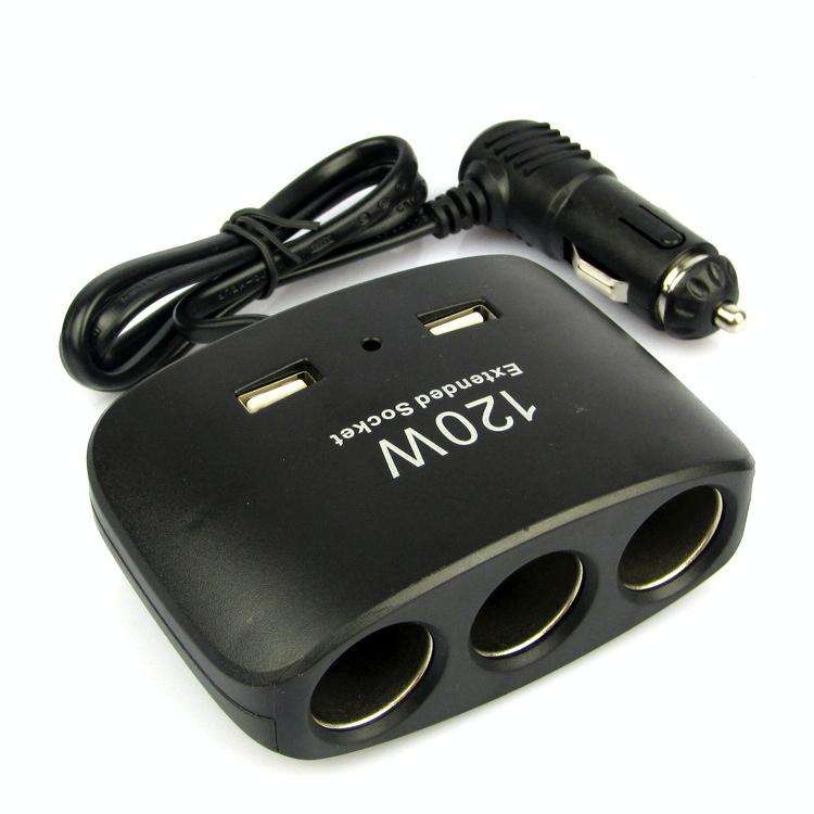 120W Car Cigarette Lighter Adapter, 3-Socket Cigarette Lighter Splitter with Dual USB Car Charger...