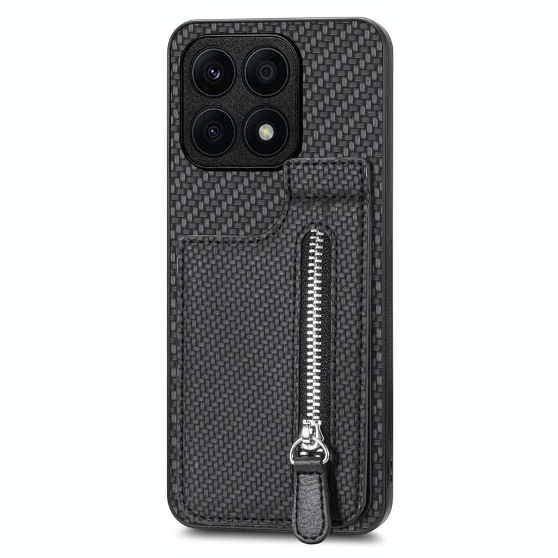 For Honor X8A Carbon Fiber Vertical Flip Zipper Phone Case(Black)