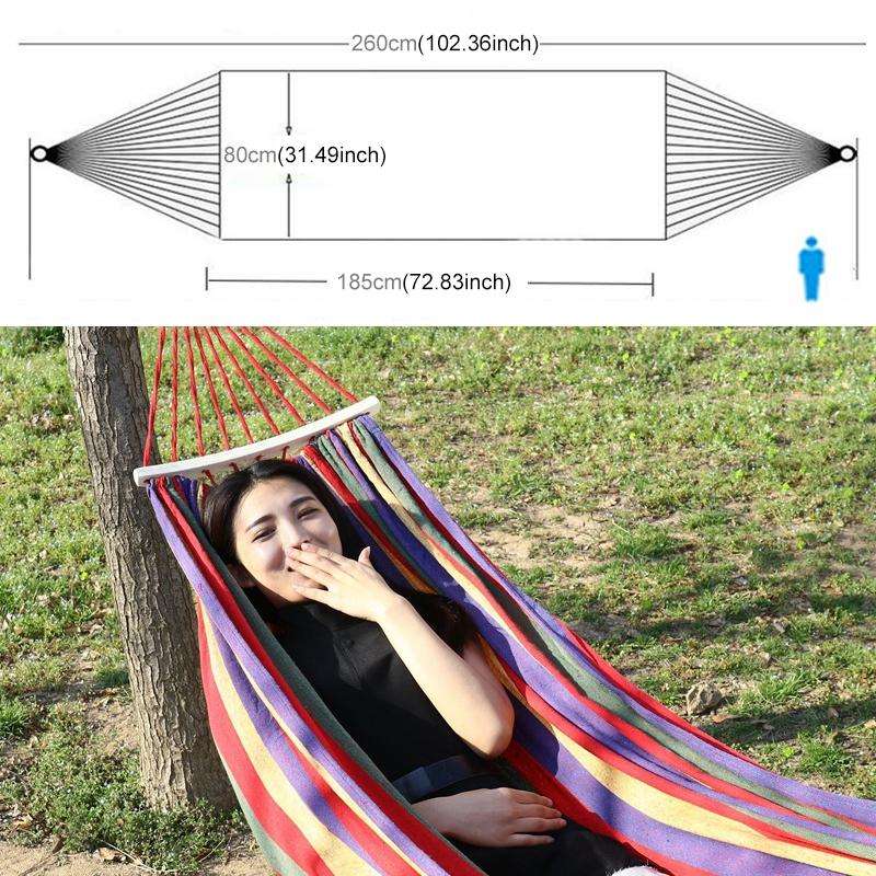 Outdoor Rollover-resistant Single Person Canvas Hammock Portable Beach Swing Bed with Wooden Stic...