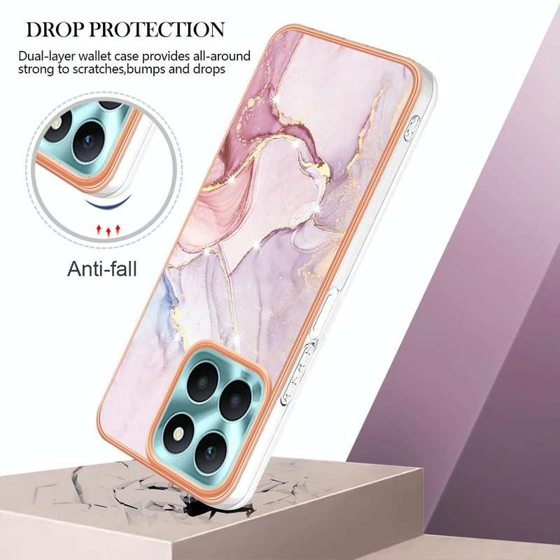 For Honor X6a Electroplating Marble Dual-side IMD Phone Case(Rose Gold 005)
