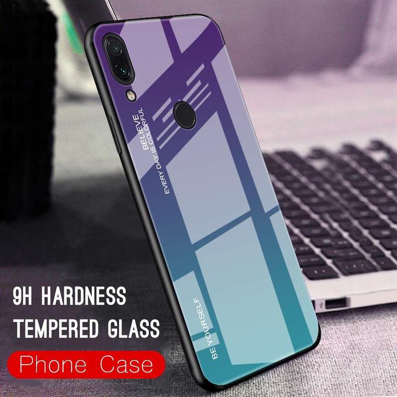 For Xiaomi Redmi Note 7 Gradient Color Glass Case(Purple)