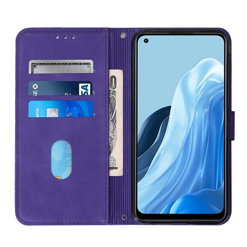 For OPPO Reno7 4G/F21 Pro Crossbody 3D Embossed Flip Leather Phone Case(Purple)