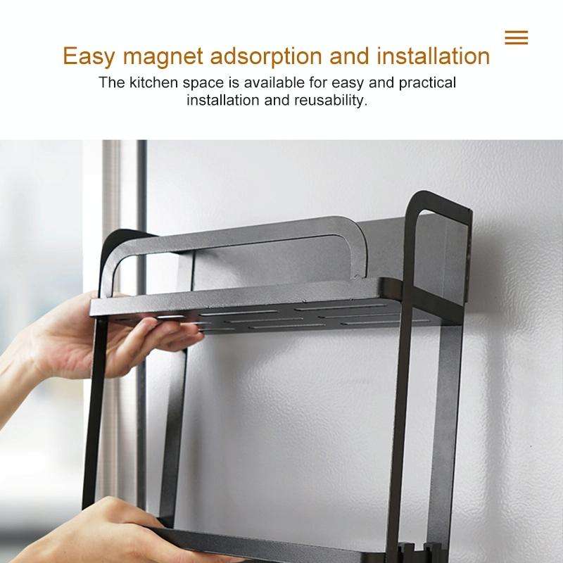 Kitchen Single Layer Magnetic Refrigerator Rack Storage Holder (Black)