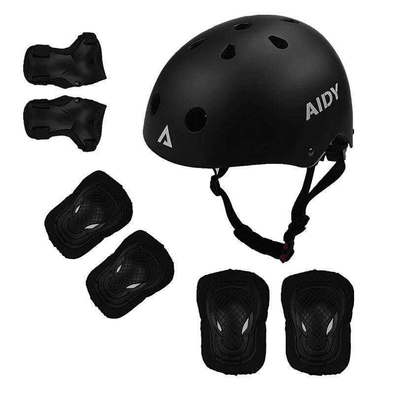 AIDY 7 In 1 Children Roller Skating Sports Protective Gear Set(Dumb Black)