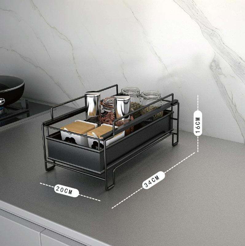 Kitchen Countertop Under Sink Spice Racks Can Be Stacked With Multi-Layer Pull-Out Storage Wrough...