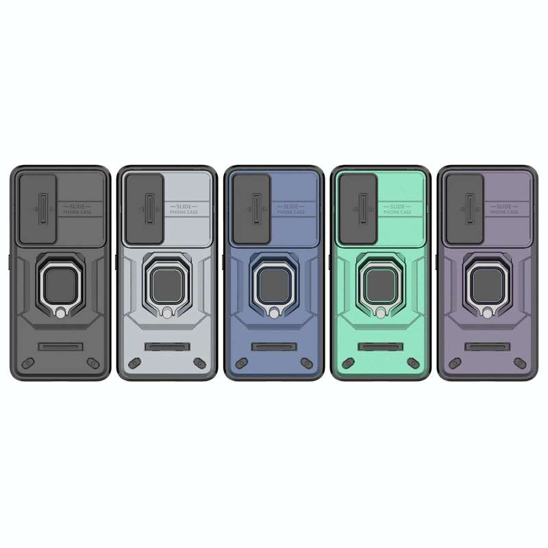 For Honor 90 5G Sliding Camshield TPU + PC Shockproof Phone Case with Holder(Blue)
