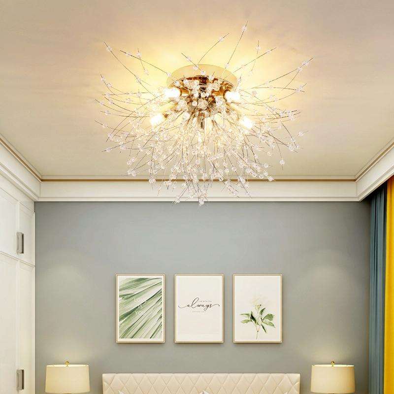 Bedroom Crystal Ceiling Lamp Creative Dandelion Living Room Lamp Dining Room Lamp, Style:Golden (...