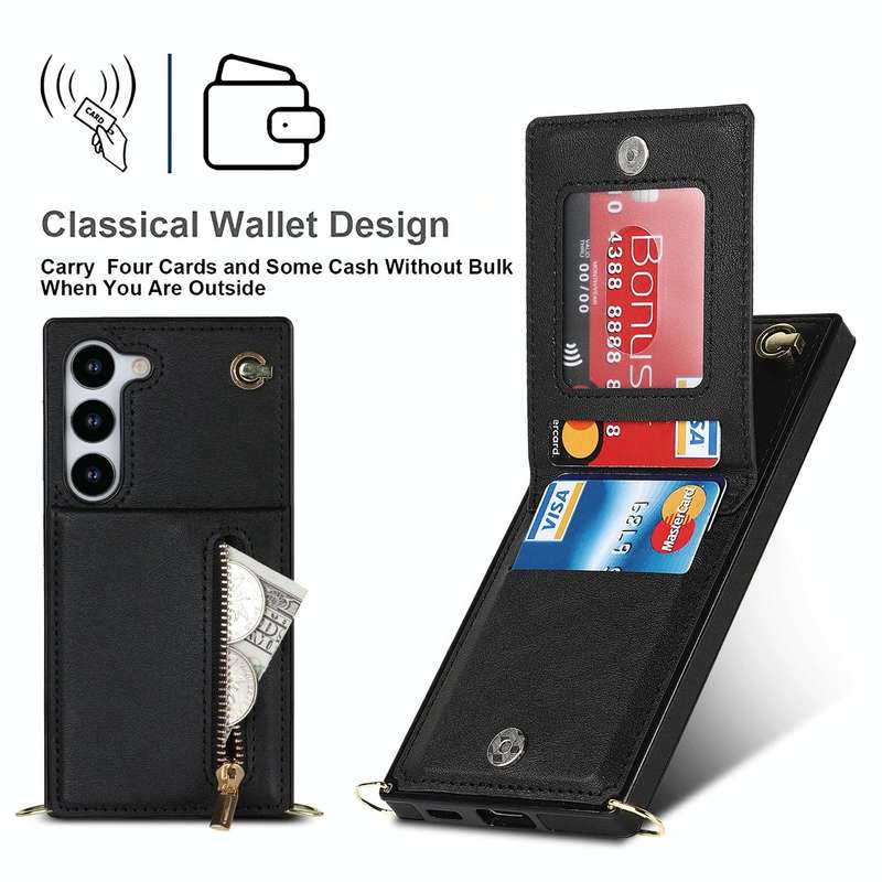 For Samsung Galaxy S23 5G Cross-body Zipper Square TPU+PU Back Cover Case(Black)