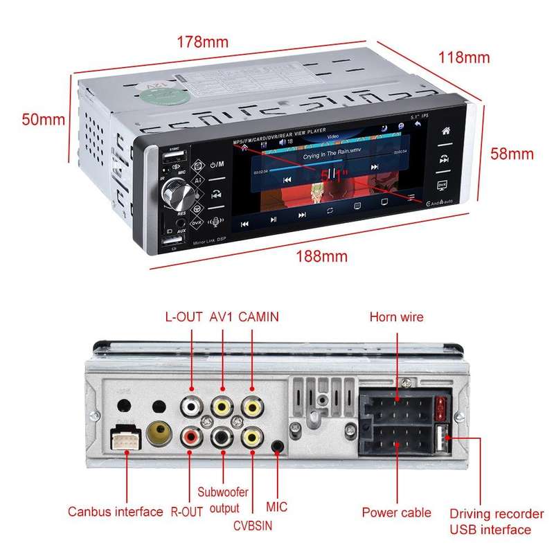 A2905 5.1 inch IPS Capacitive Screen Single Butt Carplay Player, Style: Standard+8 Light Camera