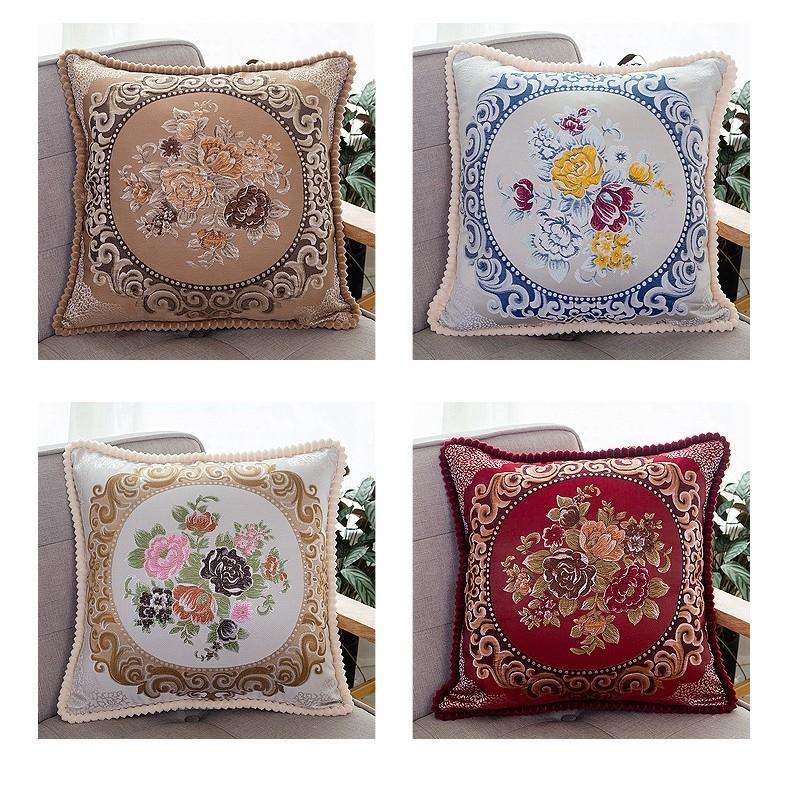 Embroidered Retro Home Sofa Cushion Pillow Cover, Size:48*48cm without Core(Wine Red)