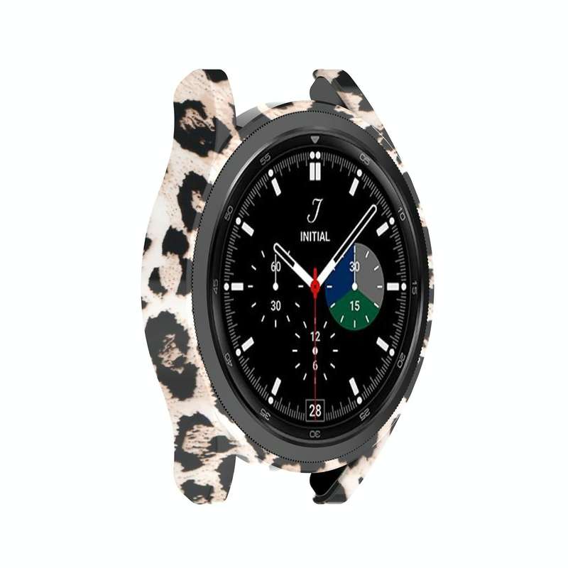 For Samsung Galaxy Watch4 Classic 46mm Half Coverage Hollowed PC Protective Case(Black Leopard Pr...