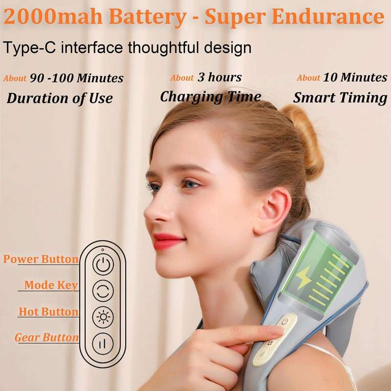 Electric Neck And Shoulder Massager Shiatsu Back Neck Massager With Heat(White)