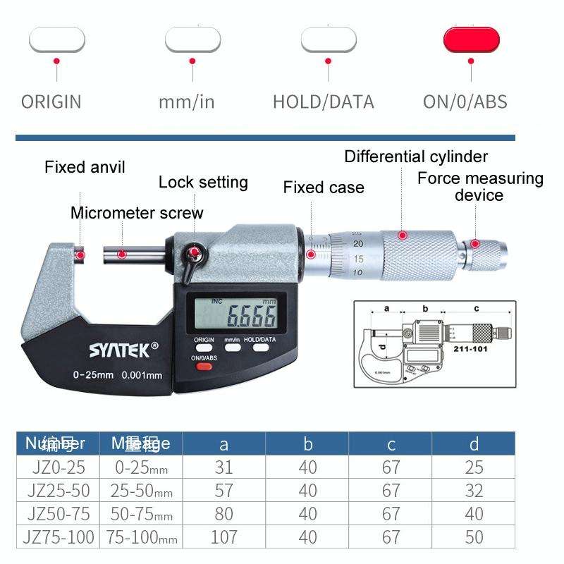 Digital Display Outer Diameter Micrometer 0.001mm High Precision Electronic Spiral Micrometer Thi...