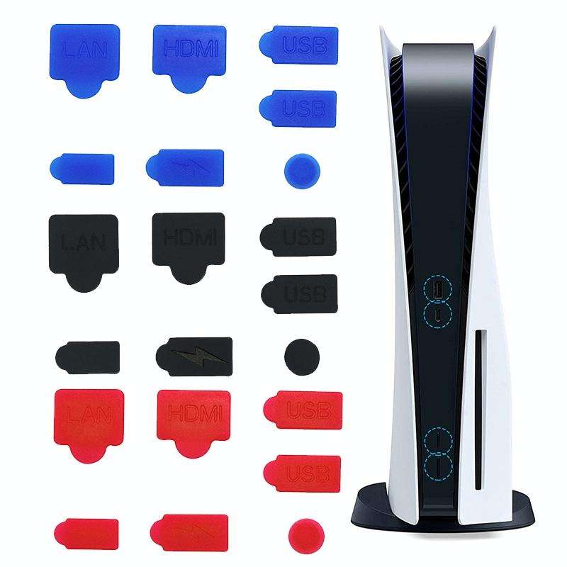 For PS5 2sets 7pcs/Set Dust Plug Silicone Dust Protector Anti-Dust Cover(Blue)