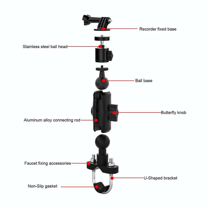 CS-1134A1 Motorcycle Bike Action Camera Recorder Mobile Phone Fixing Bracket Holder, Handlebar Ve...