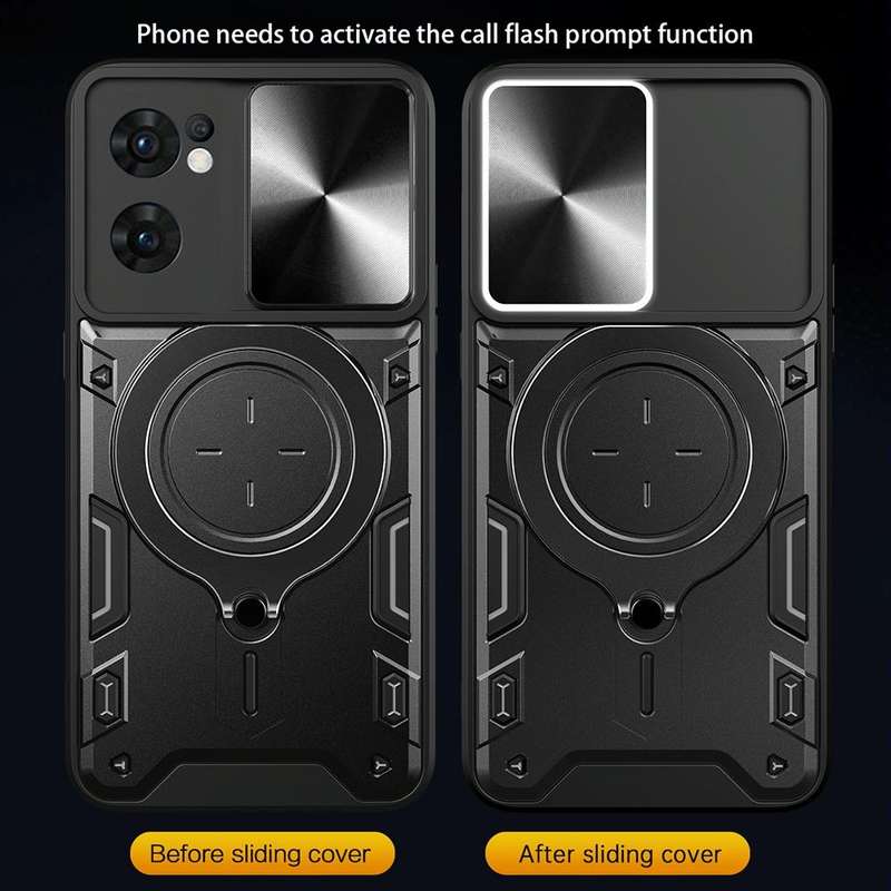 For OPPO Reno7 5G CD Texture Sliding Camshield Magnetic Holder Phone Case(Black)