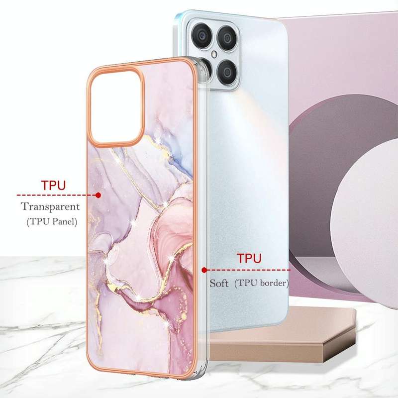 For Honor X8 4G Electroplating Marble Dual-side IMD Phone Case(Rose Gold 005)