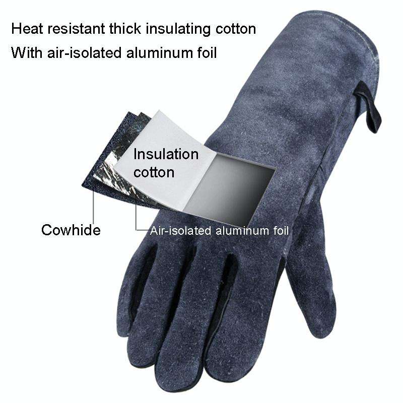 Cowhide BBQ Gloves Thickened Anti-hot Oven Welding Protection Gloves, Specification: A2415 16 inc...