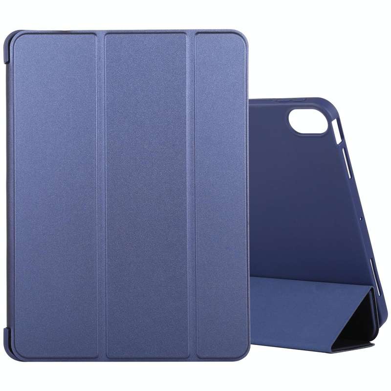 For iPad Air 2022 / 2020 10.9 Silicone 3-Folding Full Coverage Leather Case(Dark Blue)
