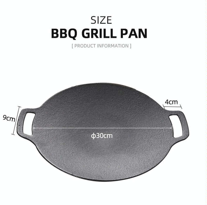 Outdoor Camping BBQ Cast Iron Grill Pan,Style: Baking Pan+Hemp Rope