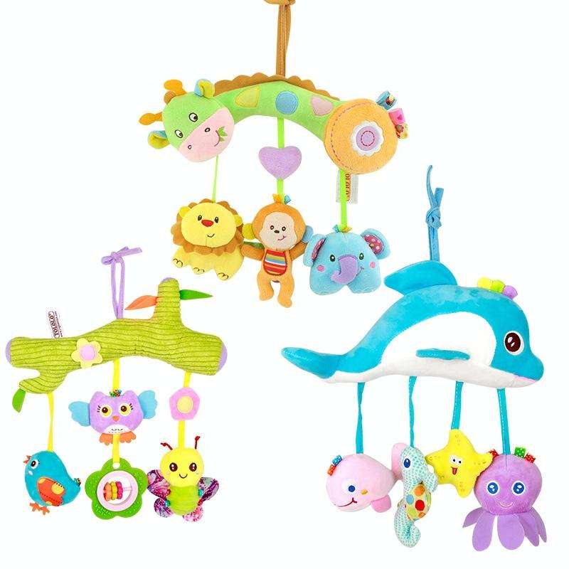 Baby Toys 0-1 Year Old Animal Bed Bells Soothing Plush Toys Baby Rattles Baby Carriage Hanging(B ...
