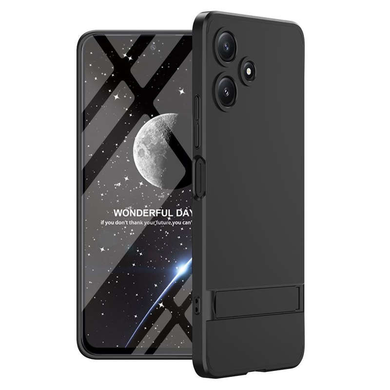For Xiaomi Redmi 12 5G GKK Three Stage Splicing Full Coverage PC Phone Case with Stand(Black)