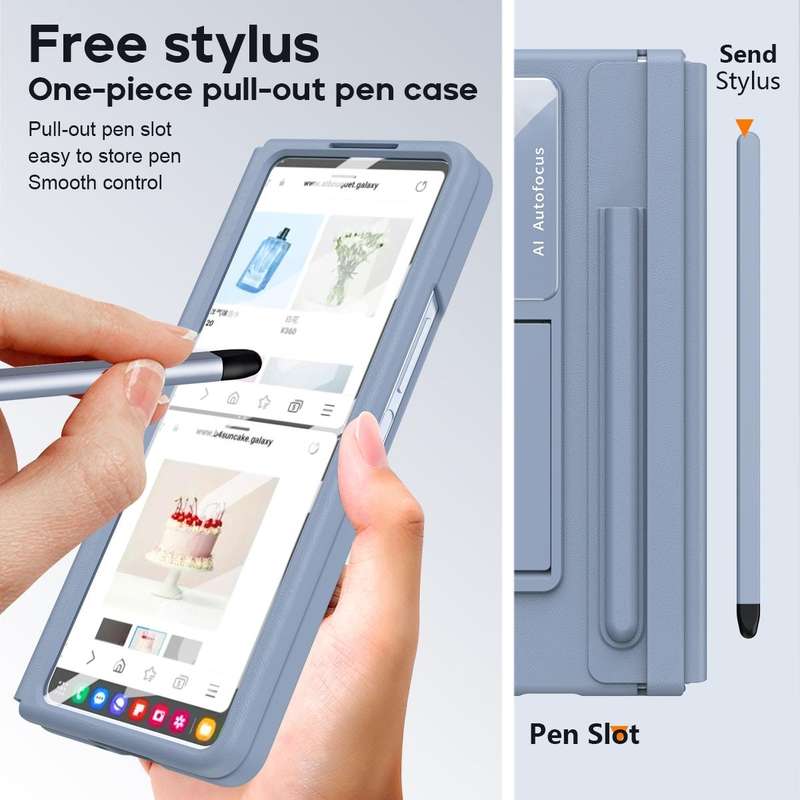 For Samsung Galaxy Z Fold4 PU + PC Full Coverage Phone Case with Pen/Pen Slots(Blue)