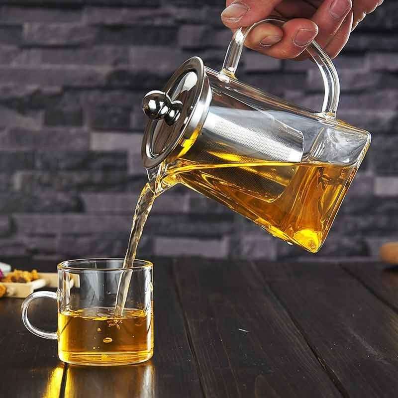 Stainless Steel Clear Heat Resistant Glass Filter Tea Pot, Capacity: 550ml