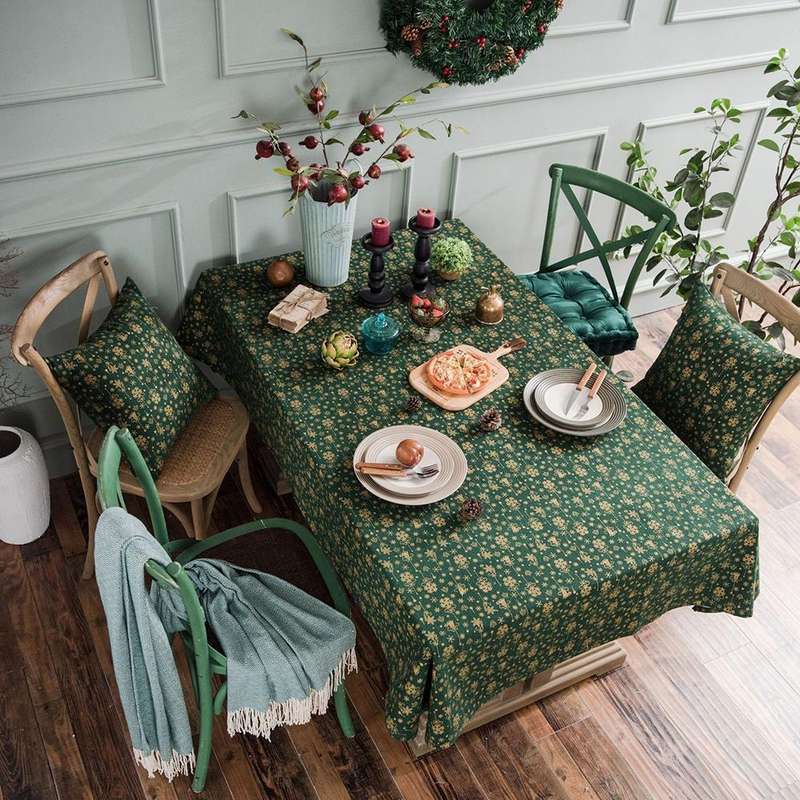 Linen Cotton Christmas Party Tablecloth Rectangle Bronzing Dinning Table Cover, Size:90x90cm(Green)