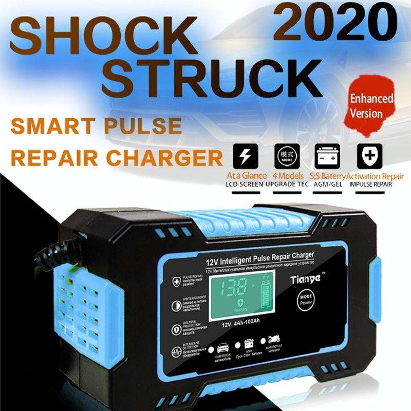 Motorcycle / Car Battery Smart Charger with LCD Creen, Plug Type:UK Plug(Blue)