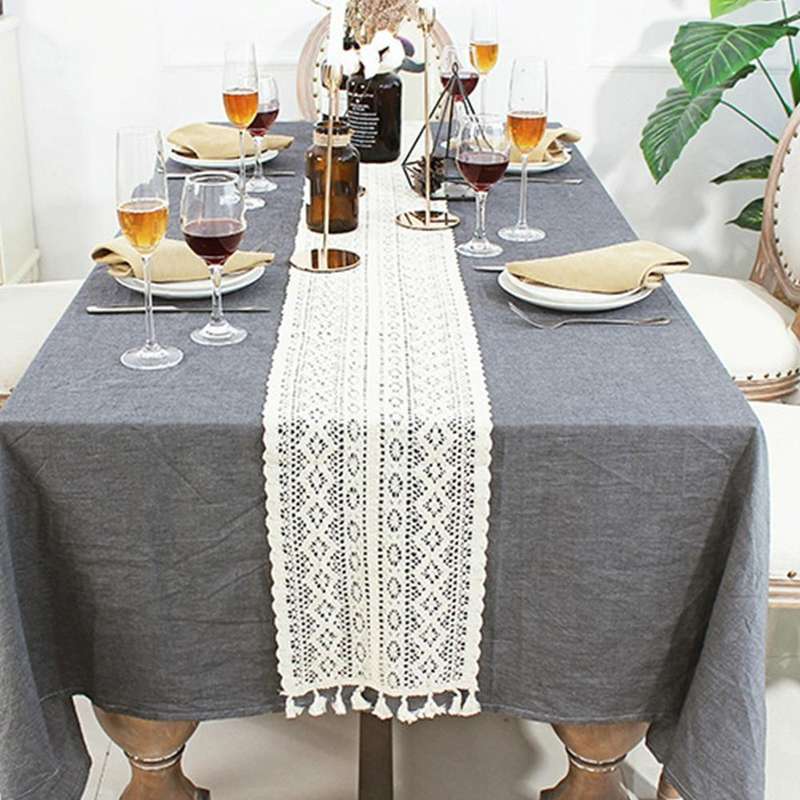 Tassel Lace Floral Romance Retro Crochet Hollow Cotton Blend Table Runner Covers, Size:24x180cm(Y...