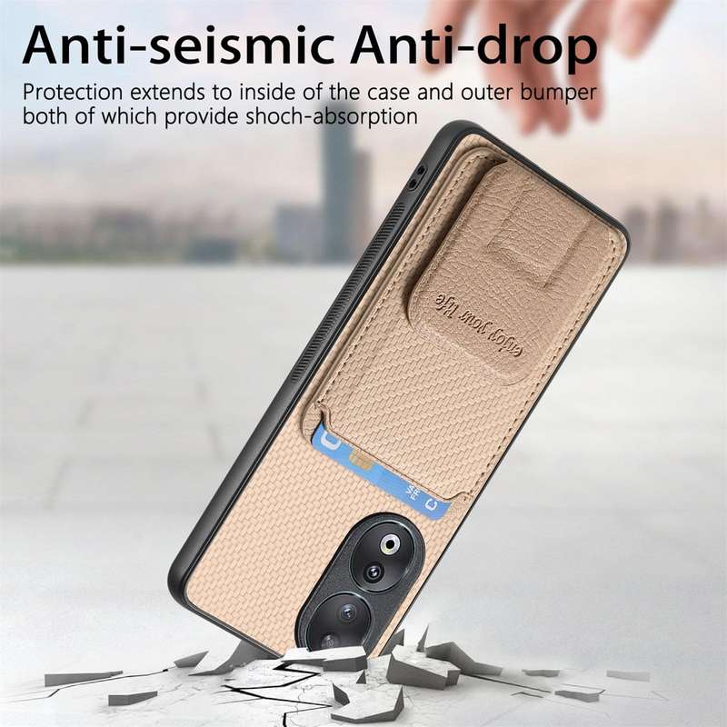For Huawei Nova 10 SE 4G Carbon Fiber Card Bag Fold Stand Phone Case(Khaki)