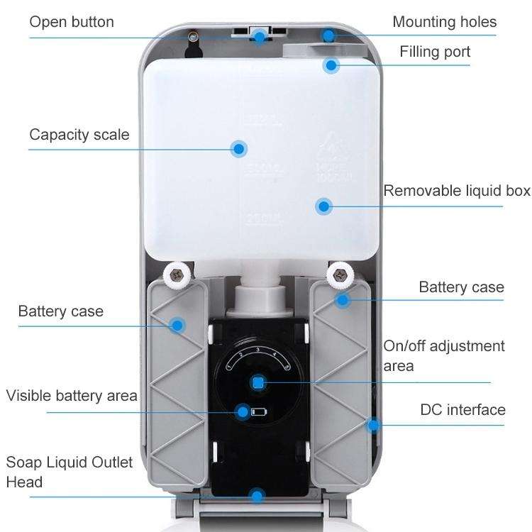 1000ml Automatic Induction Alcohol Disinfection Soap Dispenser 5 Levels Adjustable Wall-mounted S...