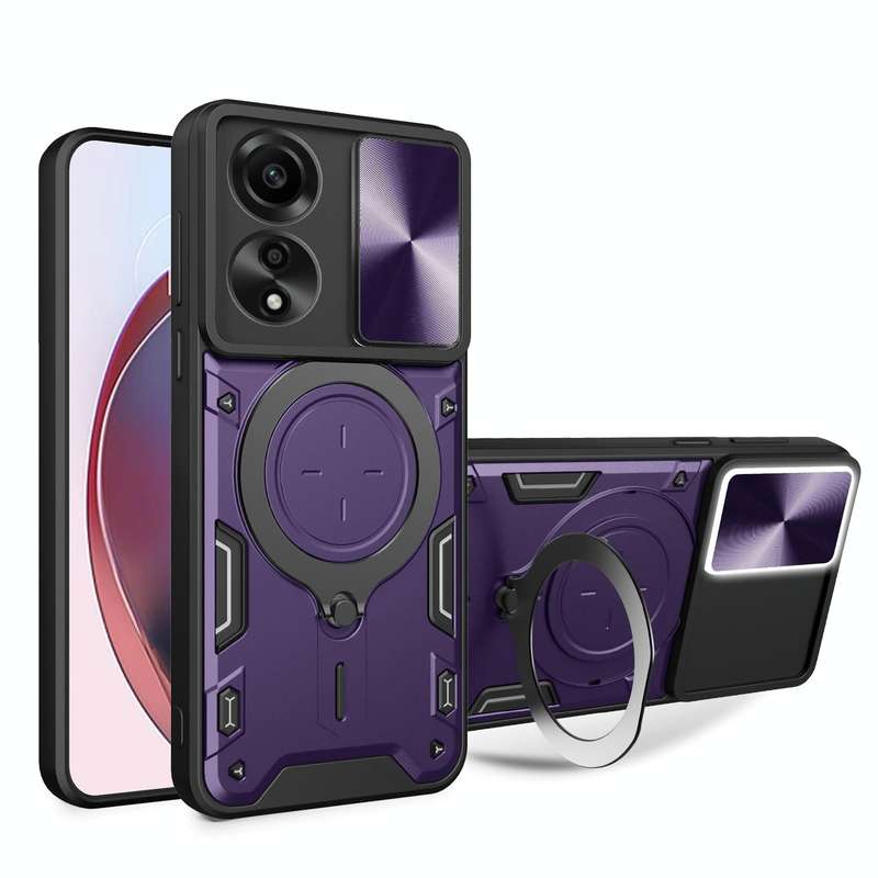 For OPPO A78 4G CD Texture Sliding Camshield Magnetic Holder Phone Case(Purple)