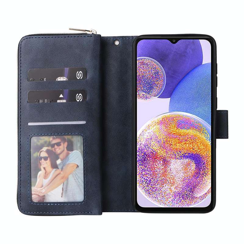 For Samsung Galaxy A23 9 Card Slots Zipper Wallet Bag Leather Phone Case(Blue)