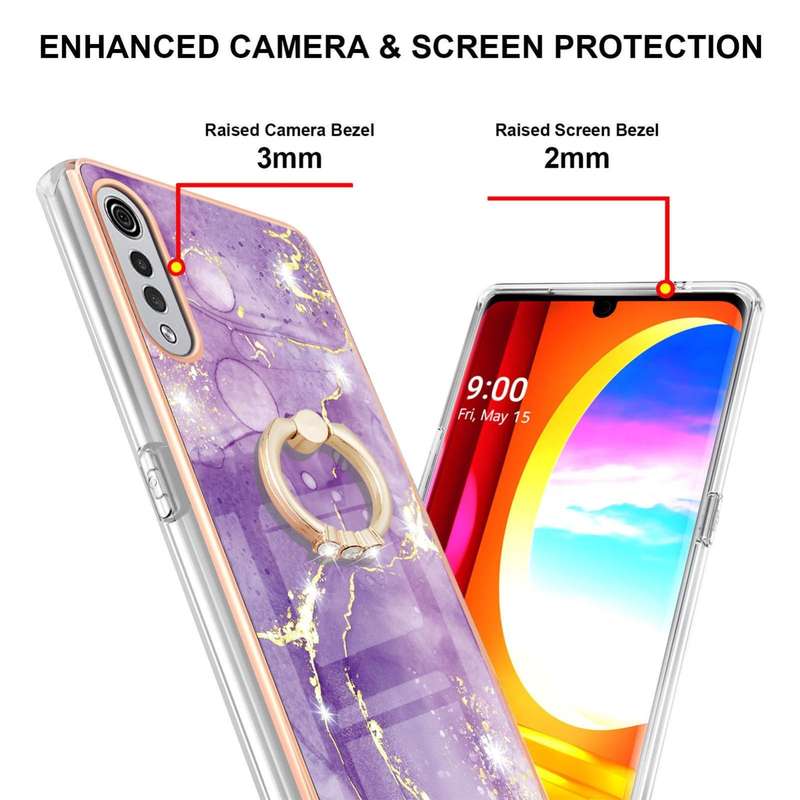For LG Velvet 4G & 5G / G9 Velvet Electroplating Marble Pattern IMD TPU Shockproof Case with Ring...