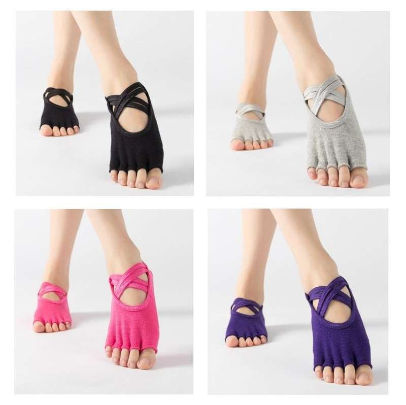Terry Five-Finger Socks Cotton Thickened Warm and Non-Slip Yoga Socks Cross Strap Dance Socks, Si...